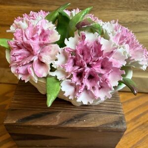 Vintage Floral Ceramic Centerpiece with Pink and Green Accents Fine Bone China